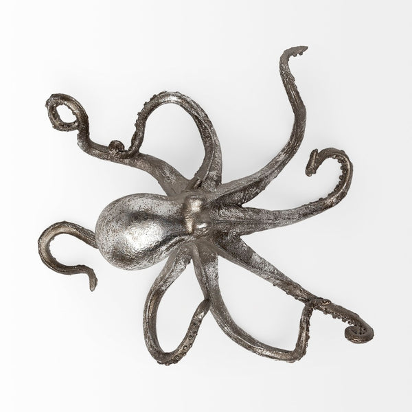 Mercana Strafford Coastal Decorative Octopus in Aged Silver-Pewter | Stylish Accent for Any Room Decor Silver Resin | 5H 57387