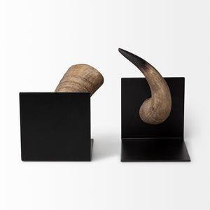 Mercana Nickerson Sculptural Bull Horn Bookends Set of 2 – Modern Desert Decor for Shelves and Desks 57871