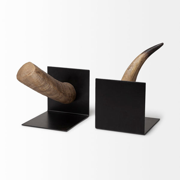 Mercana Nickerson Sculptural Bull Horn Bookends Set of 2 – Modern Desert Decor for Shelves and Desks 57871