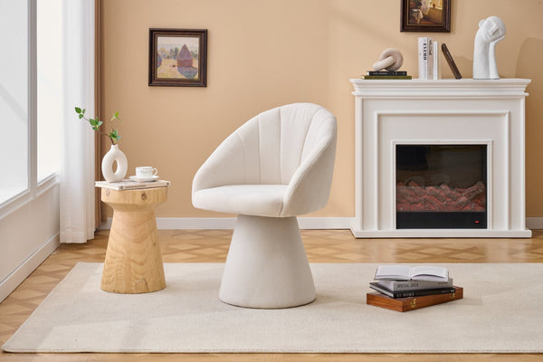 English Elm 068-chenille Swivel Accent Armchair Sculptural Curved Back Upholstered Living Room Seat Beige W527P438692