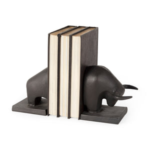 Mercana Tauro III (Set of 2) 10L x 5W Black Cast Aluminum Raging Bull Bookends 69065