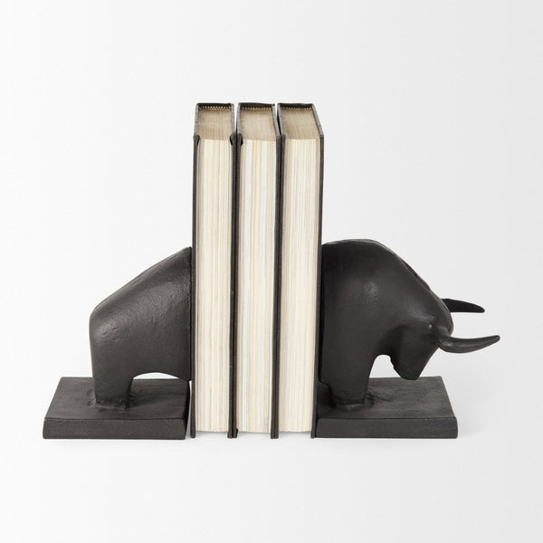 Mercana Tauro III Sculptural Raging Bull Bookends - Handcrafted Cast Iron, Durable & Stylish Home Accent 69065