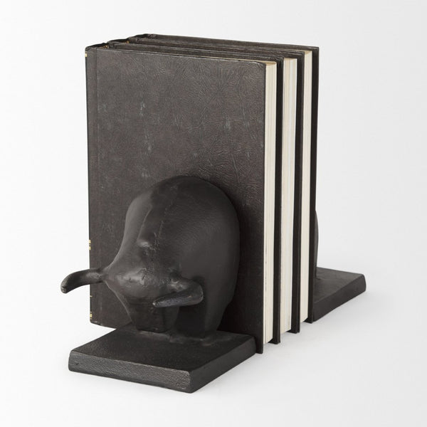 Mercana Tauro III Sculptural Raging Bull Bookends - Handcrafted Cast Iron, Durable & Stylish Home Accent 69065