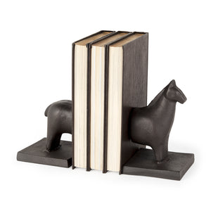 Mercana Sphynx III (Set of 2) 9L x 4W Black Cast Aluminum Horse Shaped Bookends 69066