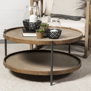 Mercana Kade 33" Round Coffee Table with Two-Tier Design - Stylish Mid-Century & Global-Inspired Decor Piece 68542