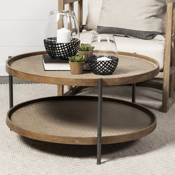 Mercana Kade 33" Round Coffee Table with Two-Tier Design - Stylish Mid-Century & Global-Inspired Decor Piece 68542