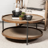 Mercana Kade 33" Round Brown Table Gray Metal Frame Two-Tier Coffee Table 68542