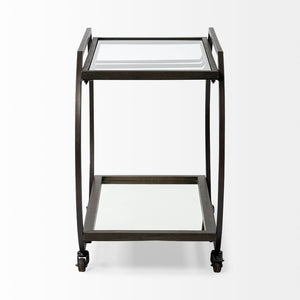 Mercana Chriselle Two-Tier Rolling Bar Cart with Oval Frame and Mirrored Shelf for Stylish Entertaining Spaces 69086