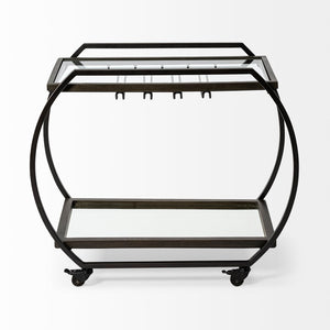 Mercana Chriselle Two-Tier Rolling Bar Cart with Oval Frame and Mirrored Shelf for Stylish Entertaining Spaces 69086