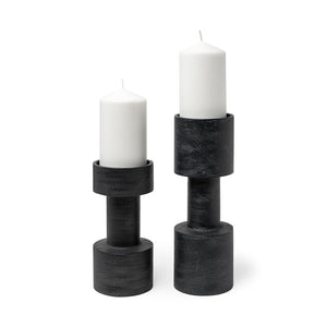 Mercana Bolton Elegant Metal Candle Holders with Brushed Finish for Modern Home Décor & Ambient Lighting Black Metal | Set of 2 69161