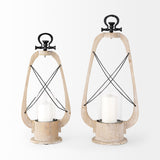 Mercana Zain I Small Brown Wooden Vintage Inspired Candle Holder Lantern 68637