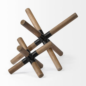 Mercana Stuhrling Jack-Shaped Accent Decor - Rustic Coastal Charm with Whitewashed Finish & Metal Detail Brown Wood | 6H 68641