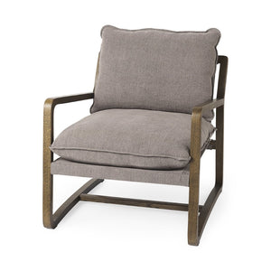 Mercana Brayden Sling-Style Accent Chair with Plush Upholstery and Curved Beech Wood Frame for Cozy Spaces Gray Fabric | Brown Wood 69357