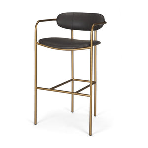 Mercana Parker Modern Faux Leather Open-Back Stool with Gold Satin Frame for Chic Kitchen or Bar Decor Brown Faux Leather | Gold Metal | Bar 69363