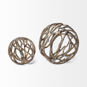 Mercana Sphaira Decorative Orb - Rustic Silver Cast Aluminum Tree Branch Design for Modern Home Accents Gold Cast Aluminum | 5H 68413
