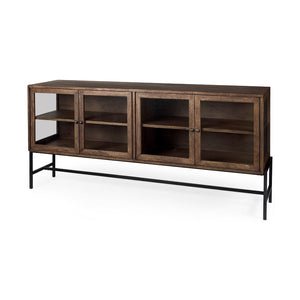 Mercana Arelius Sideboard with Glass Cabinet Doors - Stylish Storage Solution for Modern Living Spaces Medium Brown Wood | Black Metal 69293