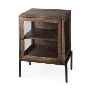 Mercana Arelius End Table: Elegant Mango Wood with Glass Shadowbox and Matte Black Frame for Modern Living Medium Brown Wood | Black Metal 69302