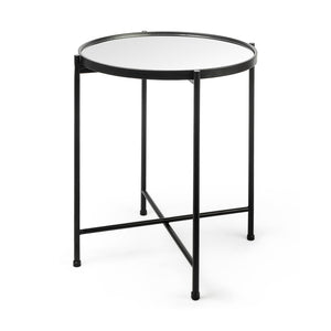 Mercana Samantha Modern Accent Table with Reflective Top and Geometric Base - Perfect for Contemporary Spaces Mirror | Black Metal | Small 69339