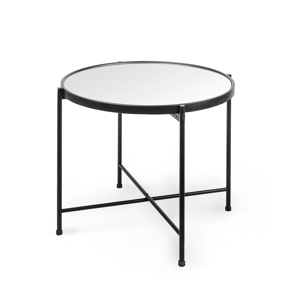 Mercana Samantha Modern Accent Table with Reflective Top and Geometric Base - Perfect for Contemporary Spaces Mirror | Black Metal | Large 69340