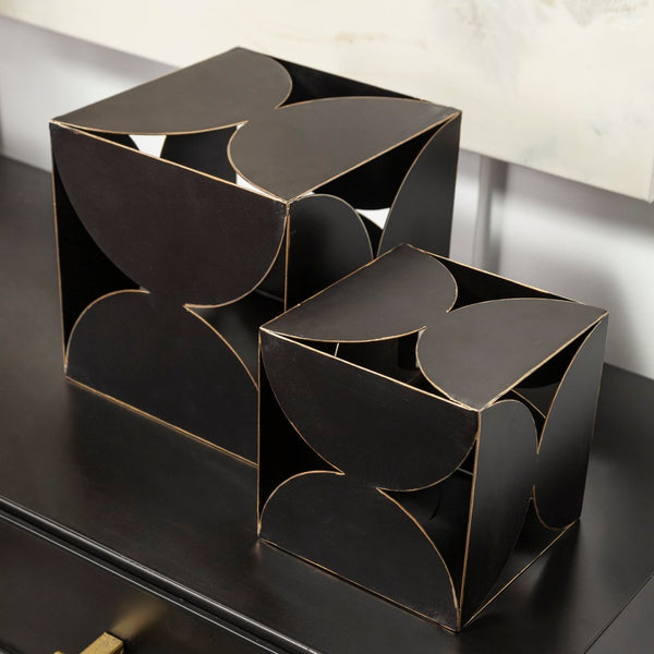 Mercana Darren Small Decorative Cube - Industrial Accent for Modern Spaces, Perfect for Stylish Displays Black Metal | 8H 68803