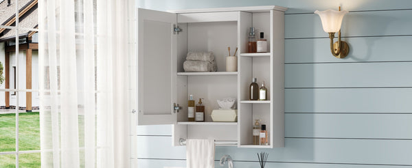 English Elm 3-in-1 Matte Medicine Cabinet Wall Mounted Mirror with Towel Bar and Storage Shelf White N710P401340K