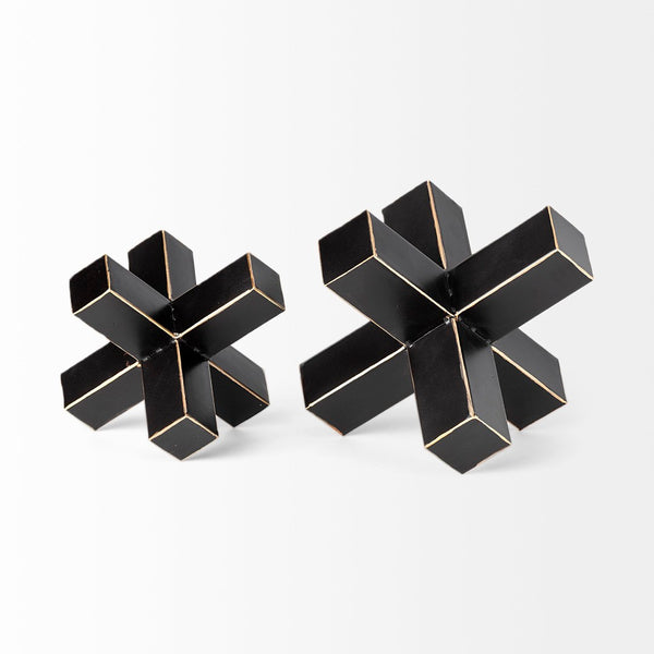 Mercana Abel Geometric Accent Piece with Matte Black Finish and Gold Accents for Modern Decor Styling Black Metal | 8H 68809