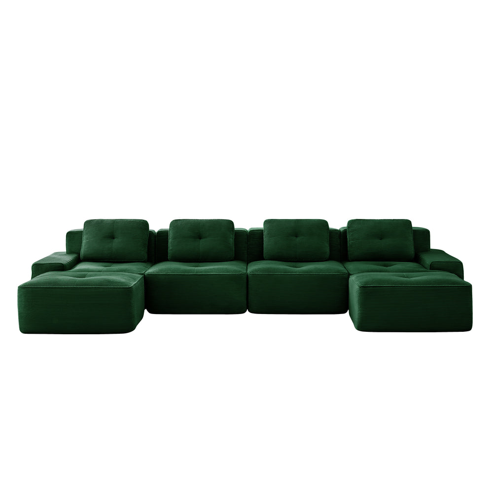 English Elm 153" Modern U-Shaped Modular Sectional Sofa - Luxurious Corduroy Couch With Deep Seats & Ottomans W714S01491