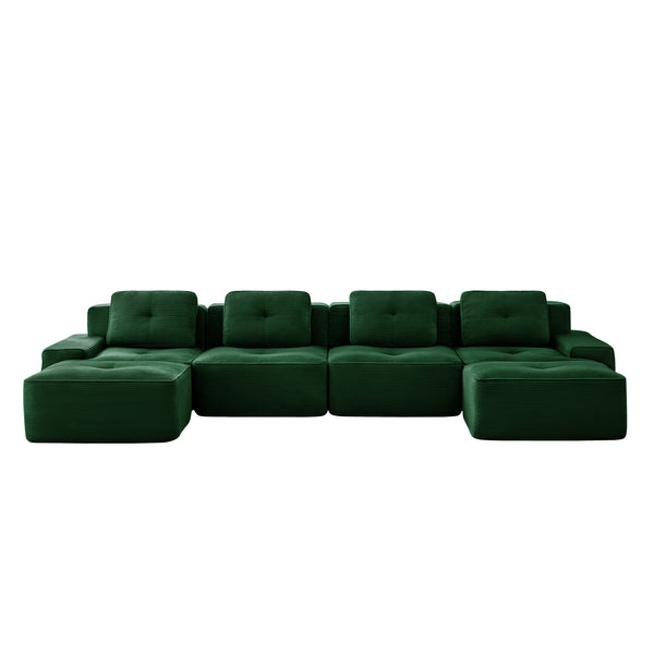 English Elm 153" Modern U-Shaped Modular Sectional Sofa - Luxurious Corduroy Couch With Deep Seats & Ottomans W714S01491