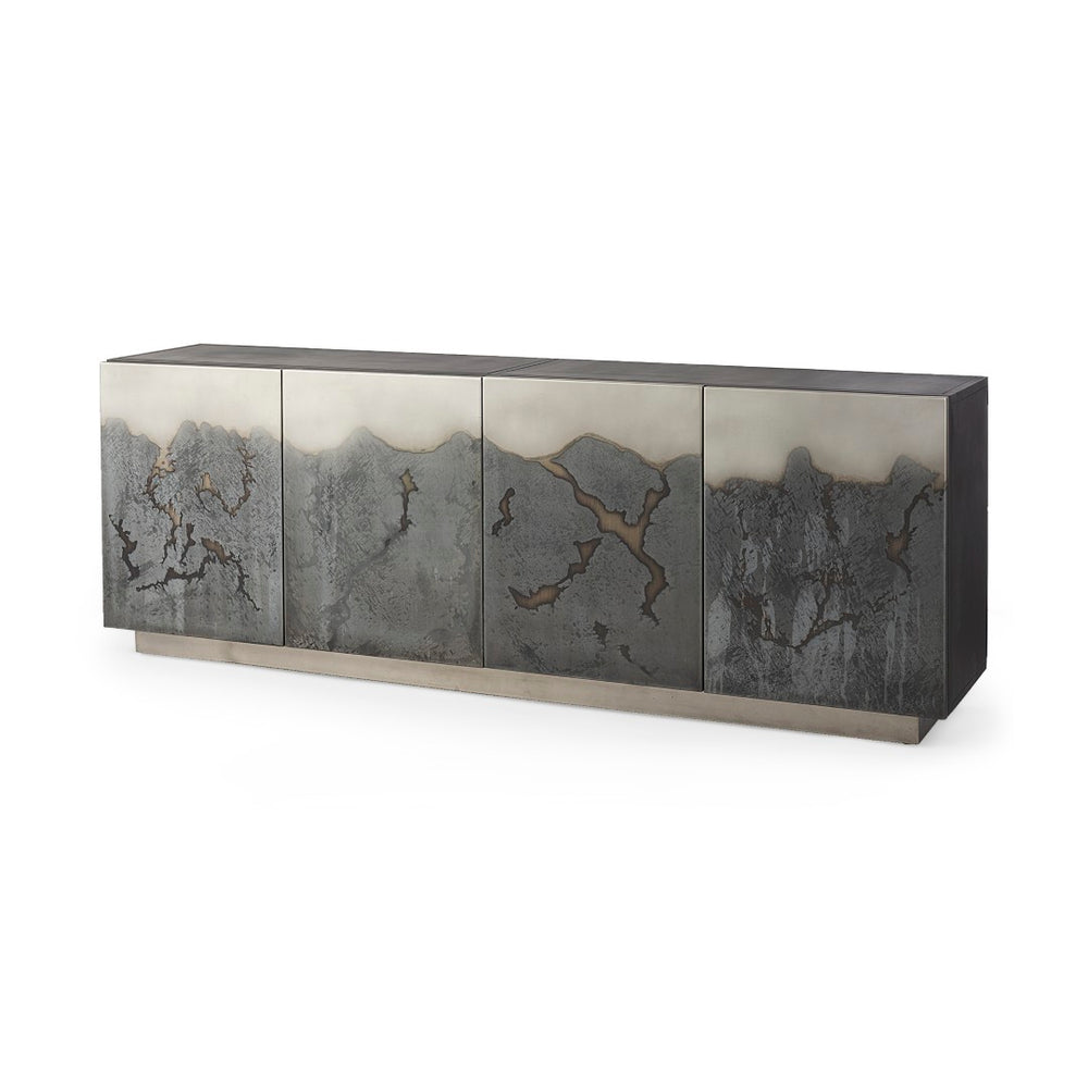 Mercana Roxdale Industrial Iron Sideboard with Unique Handcrafted Finish for Modern Living Spaces, 82” Long 69260