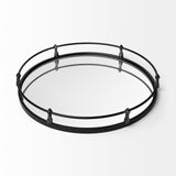 Mercana Kimbel 24L x 24W Black Metal Mirrored Base Round Tray 57237