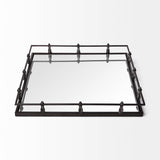 Mercana Christa 22L x 22W Black Metal Mirrored Base Square Tray 57238