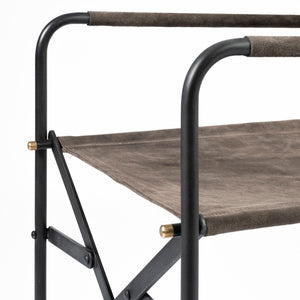 Mercana Direttore Industrial Folding Dining Chair with Suede Seat - Rustic Charm for Modern Spaces Brown Seude (Gray Tones) | Black Metal 68796