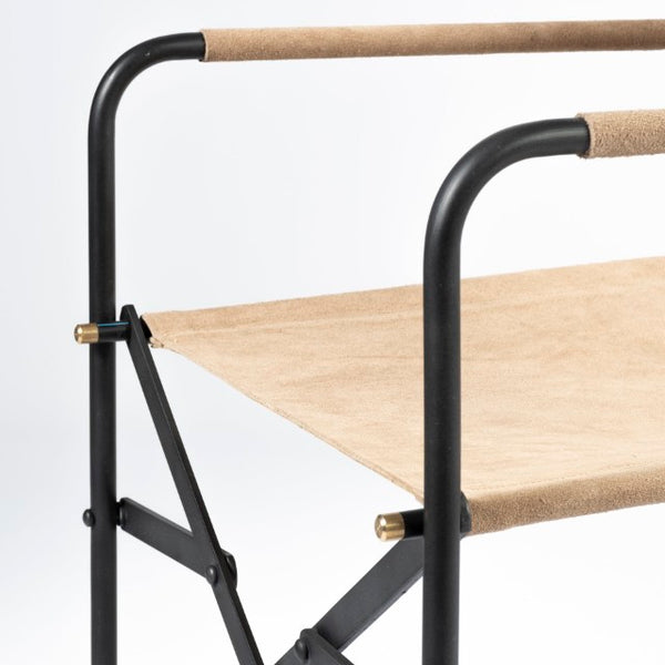 Mercana Direttore Industrial Folding Dining Chair with Suede Seat - Rustic Charm for Modern Spaces Tan Suede | Black Metal 68798