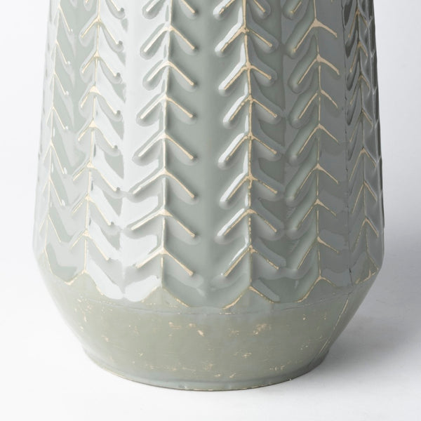 Mercana Gemma Glossy Chevron Vase - Modern Glam Accent for Displaying Fresh Stems and Decorative Decor Elements Green Metal | 11H 68818