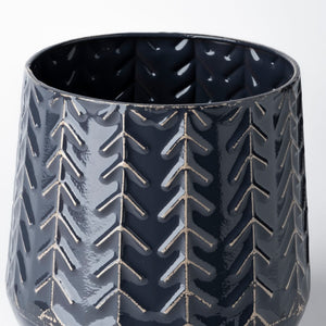 Mercana Gemma Glossy Chevron Vase - Modern Glam Accent for Displaying Fresh Stems and Decorative Decor Elements Blue Metal | 7H 68820