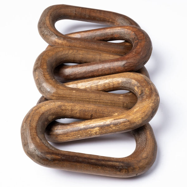 Mercana Alix Hand-Crafted Solid Mango Wood Chain Link Sculpture for Modern Organic Home Décor 29” Long Brown Wood 68893