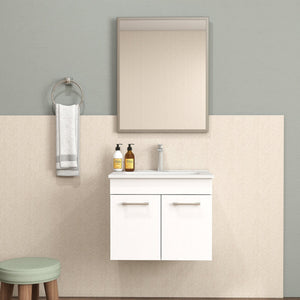 English Elm 24-Inch Wall-Mounted Bathroom Vanity With Sink, Mirror, Soft-Close Doors & Sleek Storage Solutions W3151S00025
