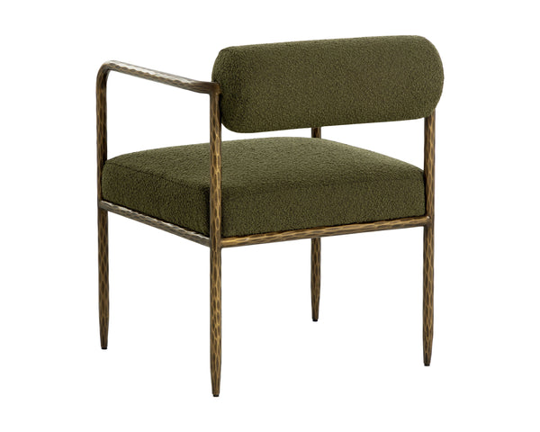 Sunpan Ajani Dining Armchair - Hand-hammered Iron Frame With Charcoal Leather For Stylish Comfort Green Fabric 111806