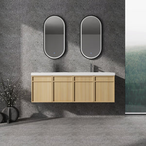 English Elm 60" 60" Wall-Mounted Bathroom Vanity with Double Resin Sink, 4 Soft-Closing Doors, Oak Finish W1972P315223
