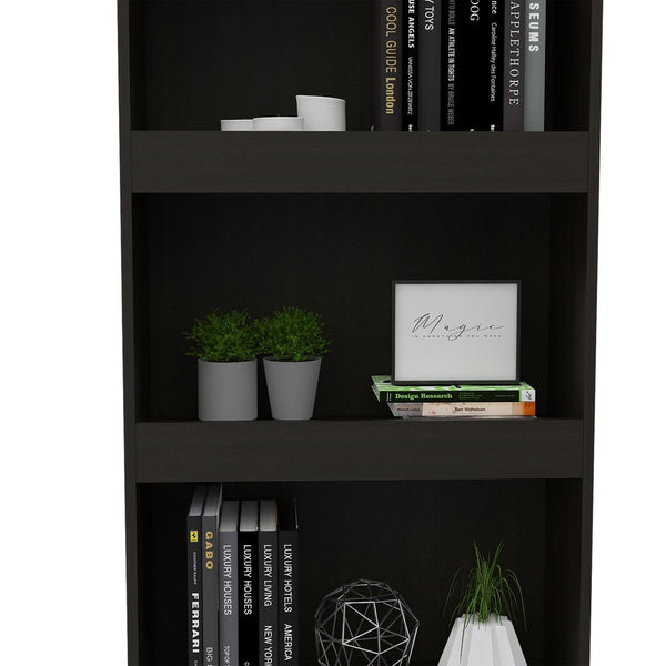 English Elm Bookcase, Three Open Shelves Enclosed Cabinet Matte Black Finish for Home Office B097132973
