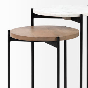 Mercana Larkin Elegant Nesting End Tables with Marble and Wood Tops for Modern Living Room Style Decor White Marble | Brown Wood | Set of 2 68490