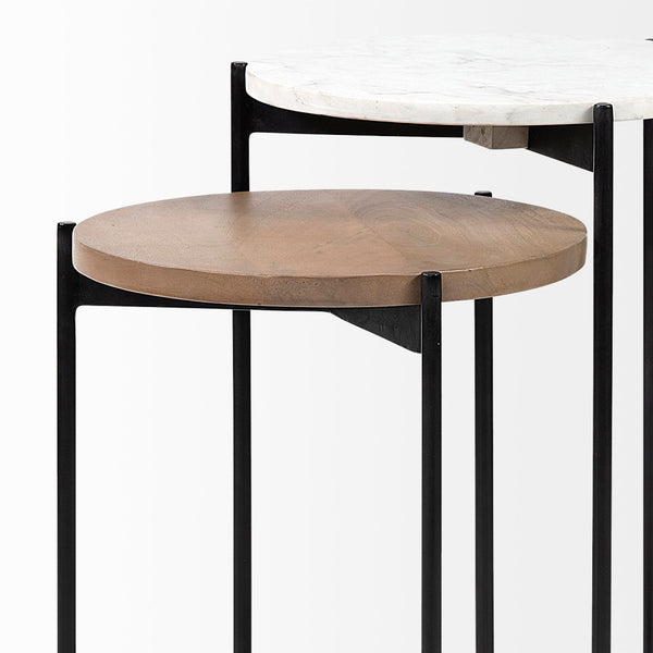 Mercana Larkin Elegant Nesting End Tables with Marble and Wood Tops for Modern Living Room Style Decor White Marble | Brown Wood | Set of 2 68490