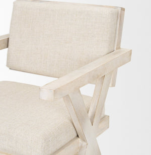 Mercana Topanga Dining Chair - Elegant Solid Back Design with Plush Upholstery for Coastal and Modern Spaces Cream Fabric | Blonde Wood 68505
