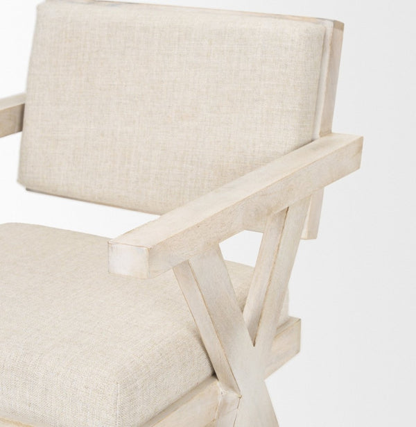 Mercana Topanga Dining Chair - Elegant Solid Back Design with Plush Upholstery for Coastal and Modern Spaces Cream Fabric | Blonde Wood 68505