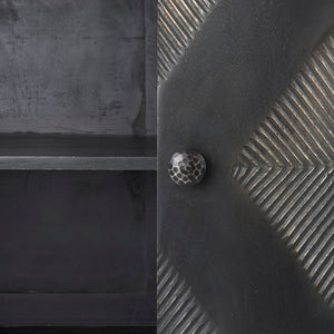 Mercana Hogarth 72-Inch Two-Tone Solid Wood Sideboard with Geometric Doors – Stylish Storage for Any Space Dark Brown & Black Wood | Silver Metal 50431