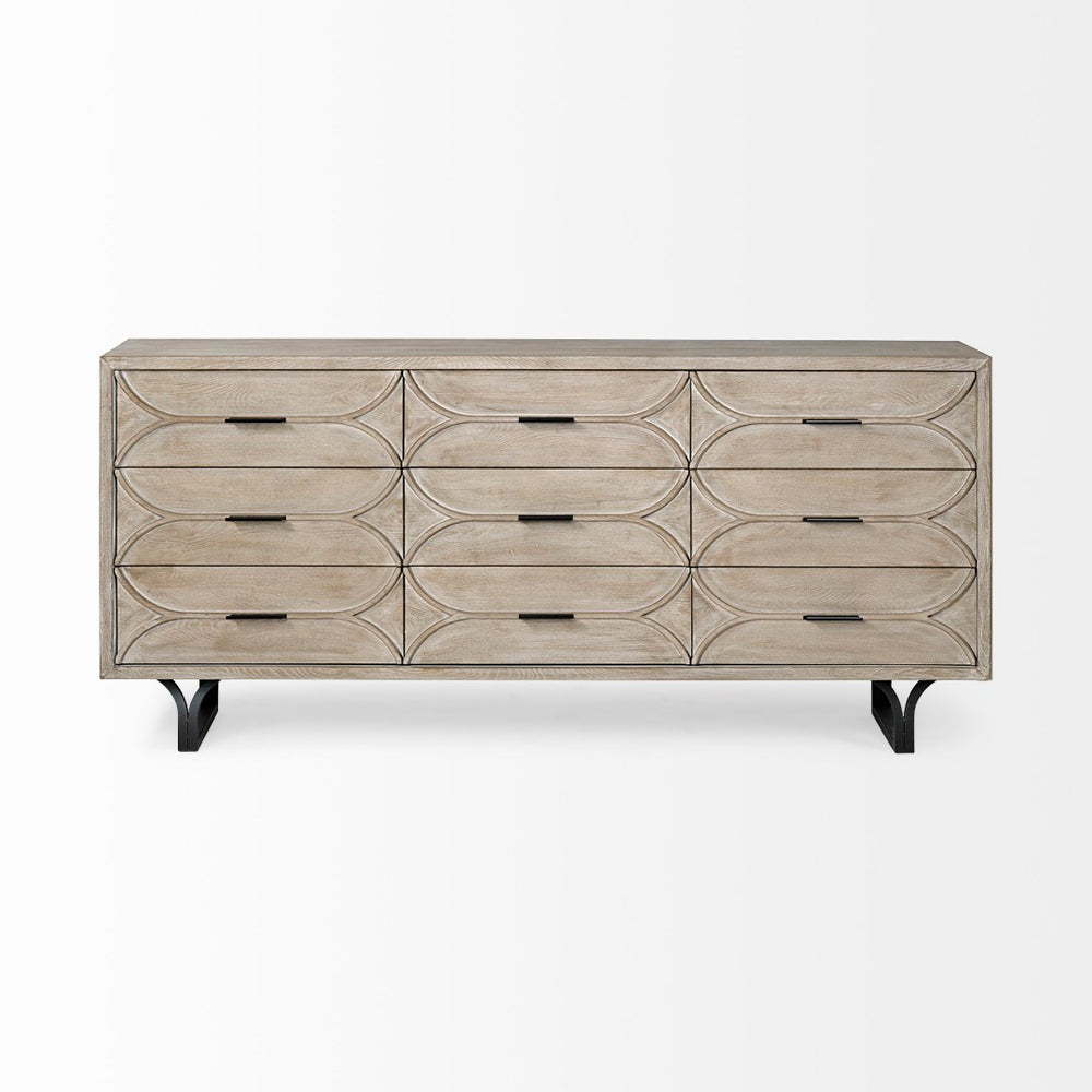 Mercana Giselle II Elegant 9-Drawer Sideboard with Geometric Design for Modern Glam and Farmhouse Spaces 68533