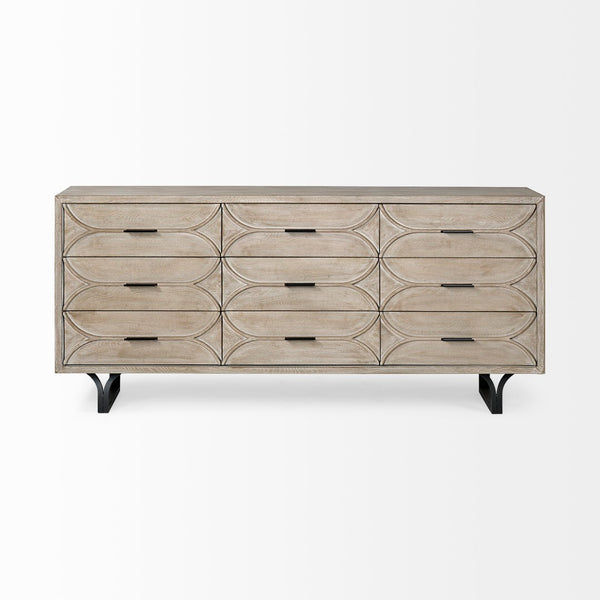 Mercana Giselle II Elegant 9-Drawer Sideboard with Geometric Design for Modern Glam and Farmhouse Spaces 68533
