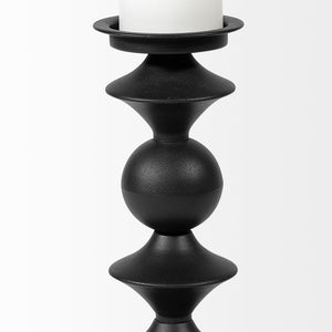 Mercana Candelero Small Grooved Table Candle Holder - Modern Matte Accent for Stylish Home Décor Spaces Black Metal | 13H 68558