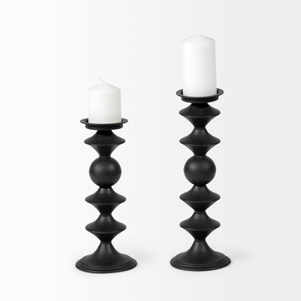 Mercana Candelero Small Grooved Table Candle Holder - Modern Matte Accent for Stylish Home Décor Spaces Black Metal | 16H 68559