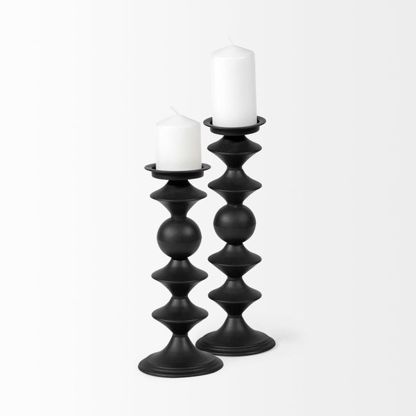 Mercana Candelero Small Grooved Table Candle Holder - Modern Matte Accent for Stylish Home Décor Spaces Black Metal | 16H 68559